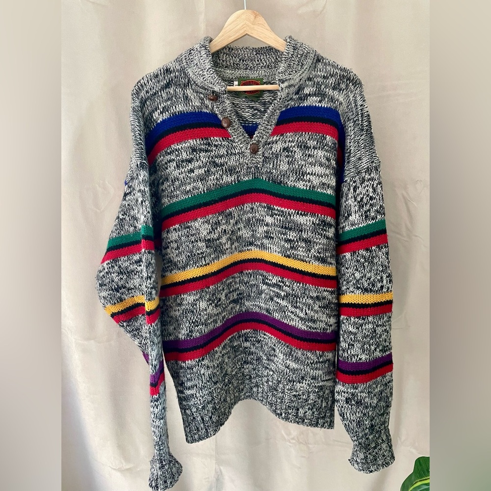 Vintage Boston Traders 100% Wool Multi Color Striped Sweater Large